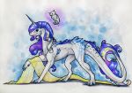 2018 4_toes claws dragon duo feral friendship_is_magic hair horn my_little_pony natoli purple_hair rarity_(mlp) smile solo standing toes traditional_media_(artwork) 