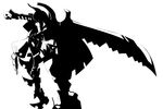  black_gold_saw black_rock_shooter greyscale huge_weapon king_saw monochrome naginami profile simple_background solo sword weapon white_background 