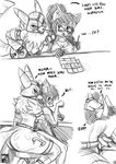  blush breasts butt canine cleavage clothed clothing comic dialog digimon english_text eyewear female fox greyscale herm intersex looking_back mammal monochrome nipples plain_background renamon s&#039;zira s'zira s-nina s0lar1x text white_background 