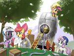  apple_bloom_(mlp) avian box cub cutie_mark_crusaders_(mlp) dragon equine female feral friendship_is_magic green_eyes hard_hat helmet horn horse john_joseco male mammal my_little_pony outside paint peewee_(mlp) pegasus phoenix pony purple_eyes rocket scalie scootaloo_(mlp) seat spike_(mlp) sweetie_belle_(mlp) tree unicorn wings wood young 