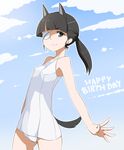  animal_ears bad_id bad_pixiv_id black_eyes black_hair cloud day extra_ears eyepatch happy_birthday highres one-piece_swimsuit ponytail sakamoto_mio school_swimsuit shokuen_shiwe sky solo strike_witches swimsuit white_school_swimsuit white_swimsuit world_witches_series 