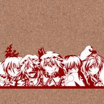  album_cover cover flandre_scarlet houraisan_kaguya konpaku_youmu looking_at_viewer monochrome multiple_girls murasa_minamitsu naginami remilia_scarlet smile touhou upper_body 