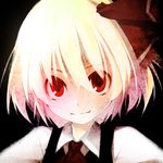  bad_id bad_pixiv_id bangs black_background blonde_hair close-up closed_mouth face gradient_hair hair_between_eyes hair_ribbon matsuyama_nozomu multicolored_hair red_eyes ribbon rumia short_hair smile solo touhou vest 