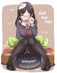  bacon black_eyes black_hair black_legwear bread cameltoe crotch_seam egg engrish food glasses ina_(gokihoihoi) knees_together_feet_apart lettuce loafers long_hair looking_at_viewer one_eye_closed open_mouth original oversized_object panties panties_under_pantyhose pantyhose pantyshot pantyshot_(sitting) ranguage school_uniform serafuku shoes sitting snot solo tears underwear wince 