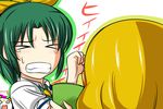  &gt;_&lt; blonde_hair candy_(smile_precure!) closed_eyes green_hair kise_yayoi midorikawa_nao multiple_girls nishi_koutarou ponytail precure scared school_uniform smile_precure! surprised 