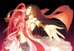  absurdres breasts brown_hair closed_eyes gradient gradient_background groin highres kaguya_(shining_hearts) long_hair magic_circle medium_breasts navel no_panties outstretched_arms red_ribbon ribbon shining_(series) shining_hearts sideboob solo tanaka_takayuki 