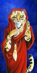  asian blue_background cheetah cloak feline female heather_bruton mammal plain_background solo 
