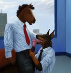  anthro big_penis boss brown_eyes canine clothing doberman dog equine erection eyes_closed fellatio fur gay horse horsecock licking male mammal morticus necktie office oral oral_sex pants penis sex shirt suit thick_penis tongue unprofessional_behavior 