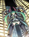  bad_id bad_pixiv_id green_eyes green_hair hatsune_miku highres long_hair skirt solo thighhighs twintails upskirt very_long_hair vocaloid xenonstriker 