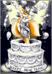  anthro avoid_posting balloon cake cake_stripper canine conditional_dnp crossdressing fennec food fox glittery hat jaspian long_sleeve_gloves male mammal moodyferret net_stockings new_years_day solo top_hat 