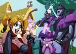 batman_(series) big_breasts bittenhard blonde_hair blue_eyes breasts cleavage clothed clothing crossover decepticon equine female friendship_is_magic hair happy harley_quinn horn horse human machine mammal mechanical my_little_pony one_eye_closed outside pony purple_eyes red_eyes robot slipstream smile tea transformers twilight_sparkle_(mlp) two_tone_hair unicorn 