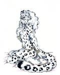  feline female heather_bruton jewelry leopard mammal nude plain_background sitting snow_leopard solo white_background 