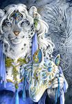  dress feline female heather_bruton jewelry leopard mammal mask masquerade portrait snow_leopard solo 