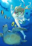  bad_id bad_pixiv_id bikini brown_hair diving diving_mask diving_mask_on_eyes fish flippers freediving kick-to-rip mask original short_hair snorkel snorkel_in_mouth solo swimming swimsuit turtle twintails underwater yellow_eyes 