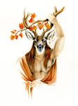  cervine deer ear_piercing heather_bruton male mammal piercing plain_background solo tree white_background wood 