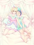  2boys bed binbinsuke blonde_hair blue_hair blush crossdressing eyes_closed ichijou_shin king_of_prism_by_prettyrhythm kisaragi_louis male_focus multiple_boys open_mouth pretty_rhythm sleeping sleeping_on_person yellow_eyes 