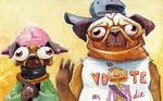  bug_eyed burger canine chris_goodwin derp dog duo food front_view hat male mammal mayor_mccheese mcdonalds portrait pug what 