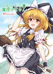  :d bad_id bad_pixiv_id blonde_hair braid broom broom_riding frills hand_on_headwear hat kanda_aya kirisame_marisa long_hair open_mouth side_braid sidesaddle smile solo touhou witch_hat yellow_eyes 