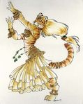  dancing feline female heather_bruton jewelry mammal plain_background skirt solo tiger white_background 