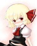  ascot bad_id bad_pixiv_id blonde_hair blush cocozasa hair_ribbon highres puffy_sleeves red_eyes ribbon rumia short_hair short_sleeves solo touhou 