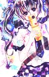  black_eyes brown_hair cellphone heart himekaidou_hatate long_hair phone puffy_sleeves shiratsuyu short_sleeves solo touhou traditional_media twintails watercolor_(medium) 