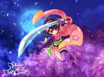  bad_id bad_pixiv_id brown_eyes brown_hair full_moon japanese_clothes kagalin katana kimono momohime moon obi oboro_muramasa sash solo sword thighhighs watermark weapon web_address 