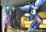  alcohol anthro artik_ninetails beer beer_bottle beverage bottle breasts canine clothed clothing controller dildo female fox fur gamer half-dressed jess_(teckly) male mammal sex_toy tala_(suntattoowolf) tess_(teckly) topless video_games werefox werefox_(character) wings wolf 