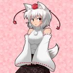  animal_ears bad_id bad_pixiv_id blush detached_sleeves hat highres inubashiri_momiji maita red_eyes short_hair silver_hair solo tail tokin_hat tongue touhou wide_sleeves wolf_ears wolf_tail 