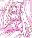 &lt;3 anthro anthrofied bed big_breasts blush bra breasts cleavage clothed clothing condom condom_in_mouth equine female friendship_is_magic hair horn horse legwear lingerie long_hair looking_at_viewer mammal multi-colored_hair my_little_pony navel panties pony princess_cadance_(mlp) princess_cadence_(mlp) skykain solo stockings underwear winged_unicorn wings 