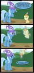  blue_fur bushes cloud clouds comic cub cutie_mark dialog dialogue english_text equine female feral friendship_is_magic fur grass hair hat horn horse levitating levitation magic mammal my_little_pony orange_hair outside pony pumpkin_cake_(mlp) purple_eyes ribbons sky star text trixie_(mlp) two_tone_hair unicorn veggie55 yellow_fur young 