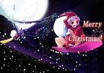  christmas full_moon hat kyougoku_touya long_hair looking_at_viewer merry_christmas moon multiple_girls open_mouth original santa_costume santa_hat short_hair snowboard snowing 