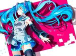  aqua_eyes aqua_hair bad_id bad_pixiv_id blue_hair character_name detached_sleeves dissolving_clothes floating_hair green_eyes hatsune_miku long_hair looking_away necktie skirt solo thighhighs twintails very_long_hair vocaloid zettai_ryouiki 