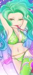  1girl amazon amazon_lily bikini boa_sandersonia female green_eyes green_hair long_image long_tongue midriff one_piece shn_(hikky-_-3) solo swimsuit tall_image thighhighs tongue 