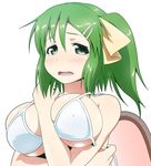  bare_shoulders bikini blush breasts daiyousei green_eyes green_hair highres kusaba_(kusabashiki) large_breasts long_hair looking_at_viewer open_mouth short_hair side_ponytail simple_background solo swimsuit tears touhou upper_body white_background white_bikini wings 