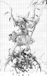  flandre_scarlet greyscale kyougoku_touya looking_at_viewer monochrome skull smile solo touhou traditional_media wings 