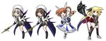  :d armor bardiche belt blonde_hair blue_eyes brown_hair buckle cape dress dual_persona fate_testarossa fingerless_gloves gloves hair_ribbon hat lyrical_nanoha mahou_shoujo_lyrical_nanoha mahou_shoujo_lyrical_nanoha_a's mahou_shoujo_lyrical_nanoha_the_movie_2nd_a's multiple_girls open_mouth puffy_sleeves raising_heart red_eyes ribbon schwertkreuz short_twintails skirt smile sumeragi_kou takamachi_nanoha thighhighs tome_of_the_night_sky twintails unison white_background wings yagami_hayate 