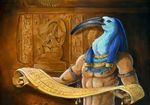  beak deity egyptian heather_bruton hieroglyphics ibis male necklace nipples scroll solo thoth toth 