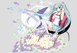  anklet aqua_eyes aqua_hair barefoot chair elbow_gloves feet full_body gin_(oyoyo) gloves hatsune_miku headset jewelry long_hair sitting smile solo sunfish thighhighs toeless_legwear toenail_polish twintails very_long_hair vocaloid 