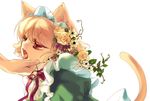  animal_ears bell brown_eyes cat_ears cat_tail flower hair_flower hair_ornament hand_on_another's_chin long_hair maid maid_headdress open_mouth original sagano_aoi tail tongue tongue_out 