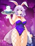  animal_ears bare_shoulders bow bowtie breasts bunny_ears bunny_girl bunnysuit cirno cleavage detached_collar fishnet_pantyhose fishnets huge_breasts lavender_hair letty_whiterock pantyhose purple_eyes short_hair smile snowman solo suzuki_sakura thick_thighs thighs touhou tray wrist_cuffs 