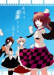  animal_ears bird_wings black_wings brown_hair detached_sleeves fan hat hauchiwa himekaidou_hatate inubashiri_momiji looking_back multiple_girls necktie newspaper open_mouth orange_eyes puffy_sleeves red_eyes ryuu_(tsukinoyuki) shameimaru_aya short_hair short_sleeves smile tail tokin_hat touhou translation_request wings wolf_ears wolf_tail 