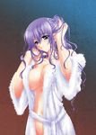  absurdres bath_robe blue_eyes carnelian carnelian(artist) highres long_hair naked_robe purple_eyes purple_hair robe smile wet 