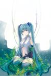  aqua_eyes aqua_hair bad_id bad_pixiv_id hatsune_miku hatsune_miku_(append) head_tilt long_hair necktie seiza sitting solo thighhighs twintails very_long_hair vocaloid vocaloid_append 