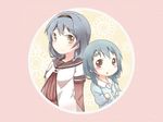  :o black_hairband blue_hair braid brown_eyes eyebrows furutani_himawari furutani_kaede hairband multiple_girls nanamori_school_uniform school_uniform serafuku siblings sisters tomaden twin_braids yuru_yuri 