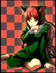  animal_ears barefoot cat_ears cat_tail kaenbyou_rin long_hair long_sleeves multiple_tails pointy_ears puffy_sleeves red_eyes red_hair rururu_(athletic-meet) solo tail tongue touhou 