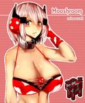  at2. bare_shoulders bikini_top blush breasts cow gloves hand_in_hair highres large_breasts looking_at_viewer minecraft mooshroom personification pink_eyes pink_hair short_hair 