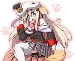  animal_ears bow cape dog_ears dog_tail fang hat little_busters! long_hair noumi_kudryavka pink_bow rutsubo school_uniform solo tail thighhighs 