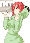  :o box creeparka creeper highres hood hoodie minecraft niwatazumi personification red_eyes red_hair short_hair sketch solo tnt translated 