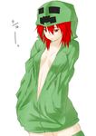  creeparka creeper hands_in_pockets highres hood hoodie minecraft naked_hoodie niwatazumi personification red_eyes red_hair short_hair sketch solo thighhighs translated 