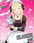  apron artist_request blonde_hair card_(medium) character_name clarice_(idolmaster) flower flower_(symbol) hair_bun idolmaster idolmaster_cinderella_girls maid official_art open_mouth smile solo 
